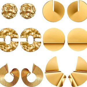 6 Pair Gold Statement Earrings for Women Girls Large Gold Geometric Earrings
